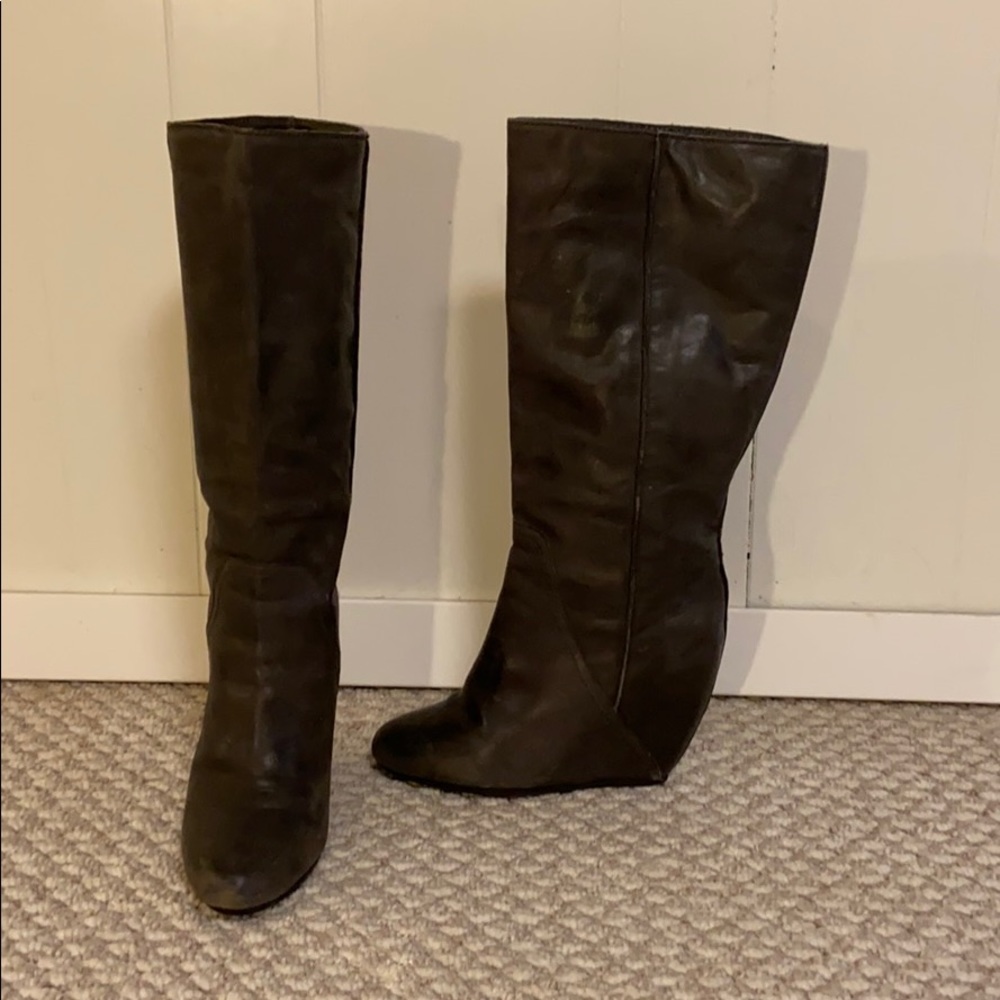 Kelsi Dagger wedge heel grey boots